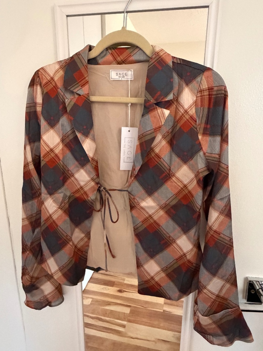 Sage the Label Plaid Tie Top
